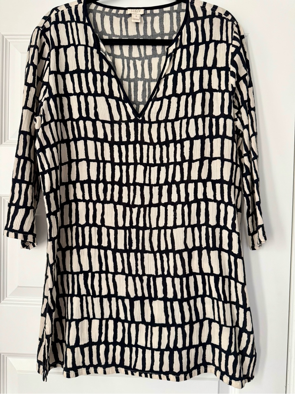 J. Crew Black & Cream Grid-Pattern V-Neck Tunic